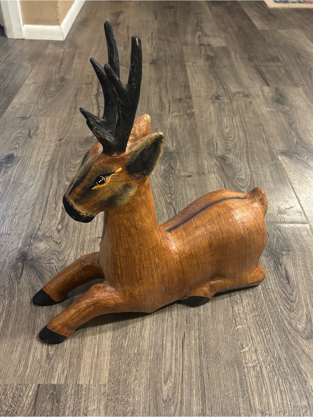 Vintage Paper Mâché Hand Painted Deer Lying Down 1960’s Whimsical Holiday Woodsy